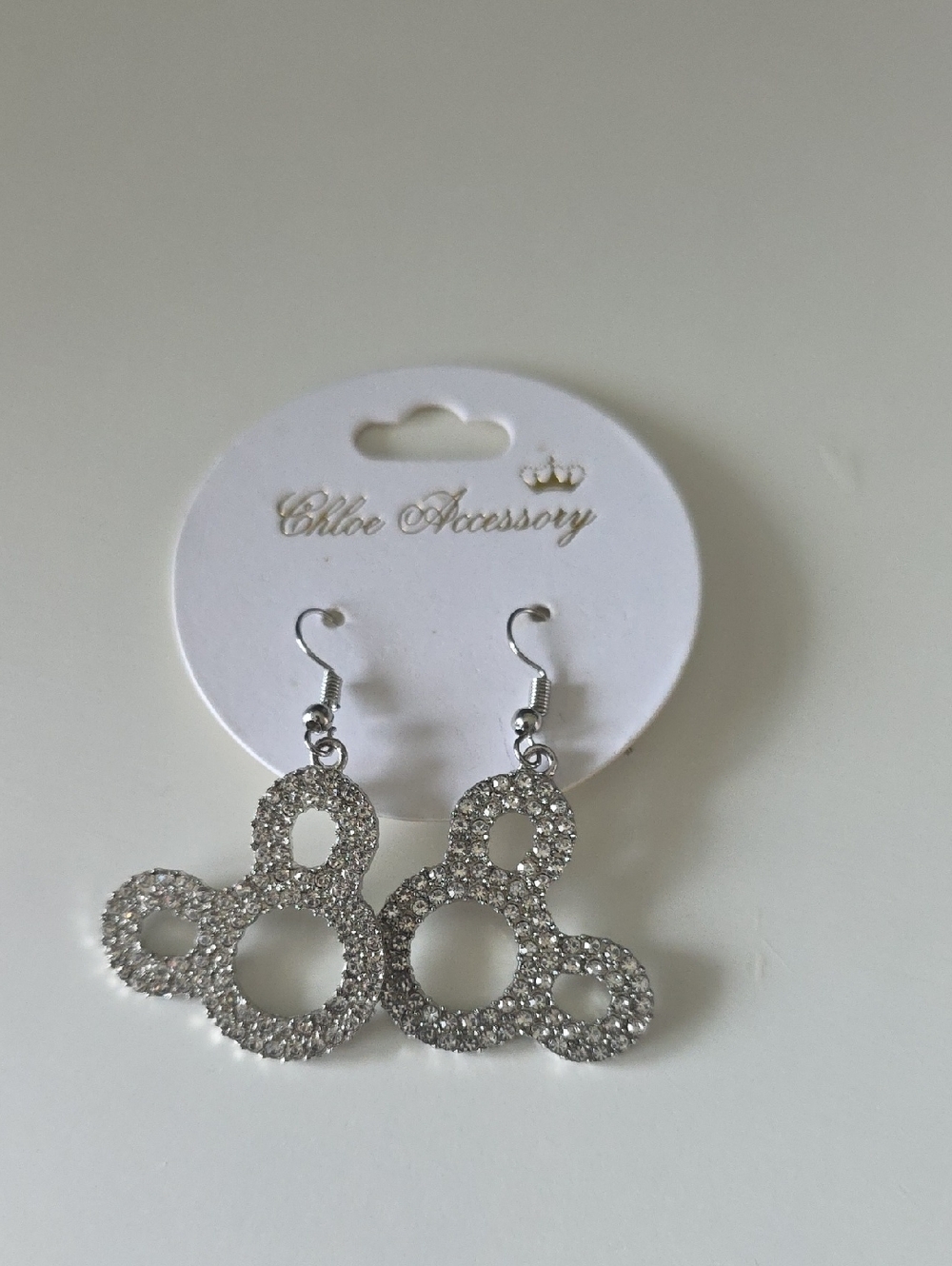 Silver Tone Crystal Mickey Dangle Earrings